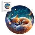 Sleeping Fox Round Wooden Puzzle Art, Uniquely Animal Shaped Pieces Wooden Toy,   Home Decor Family Game. 
