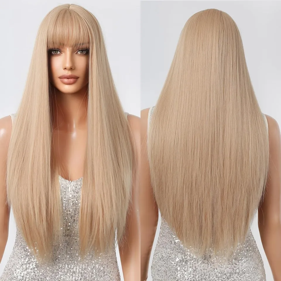 Blonde Wig Women Long Straight Bangs Natural Synthetic Fiber Synthetic Hair Fashion Ladies Daily Party Use Heat Resistant Daraz.pk