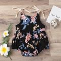 Summer female infant black and white flower print suspender triangular Romper. 