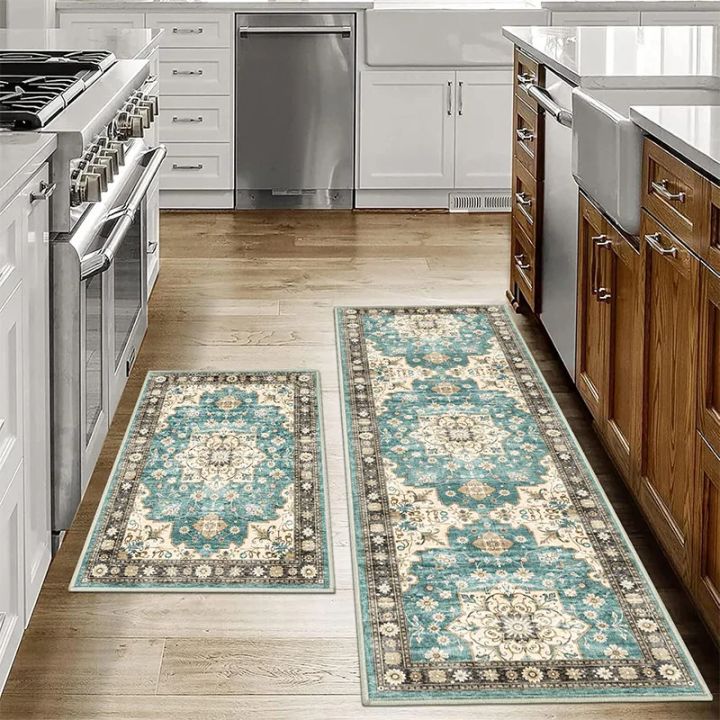 VIKAMA1/2PCS%20Bohemian%20Kitchen%20Floor%20Mats%20Anti-slip%20Washable%20Bathroom%20Bathroom%20Door%20Mats%20Hallway%20Aisle%20Floor%20Mats%20Home%20Decoration%20-%20Image%203