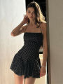 Nibber Polka Dot Print Dress Women Halter Backless  Skinny Folds Elegant Temperament Party Fashion Summer Classic Mini Bodycon. 