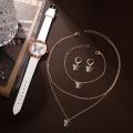 5PCS Set Luxury Watch Women Butterfly Necklace Earrings Bracelet Set Watches Leather Band Ladies Simple Dress Quartz WristWatch.