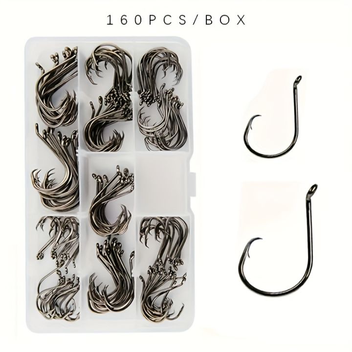 160pcs Stainless Steel Circle Hook Set, 2x Strong Offset Octopus Hooks for Sport Fishing - Corrosion-Resistant, Piercing Point D