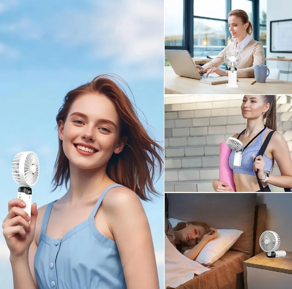 Portable Handheld Mini Fan: 3000mAh Rechargeable, 5 Speed, Digital Display & Foldable Neck Design