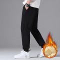 Men Autumn and Winter Sweat Pants Plush Thickening Casual Trouser Warm Pant Plus Size Men's Mid Waist Fashion Sweatpant Black.