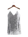 Deep V Neck Autumn Silver Sequined Backless Dress Women Off Shoulder Mini Dress Christmas Party Club Strap Dresses Vestidos.