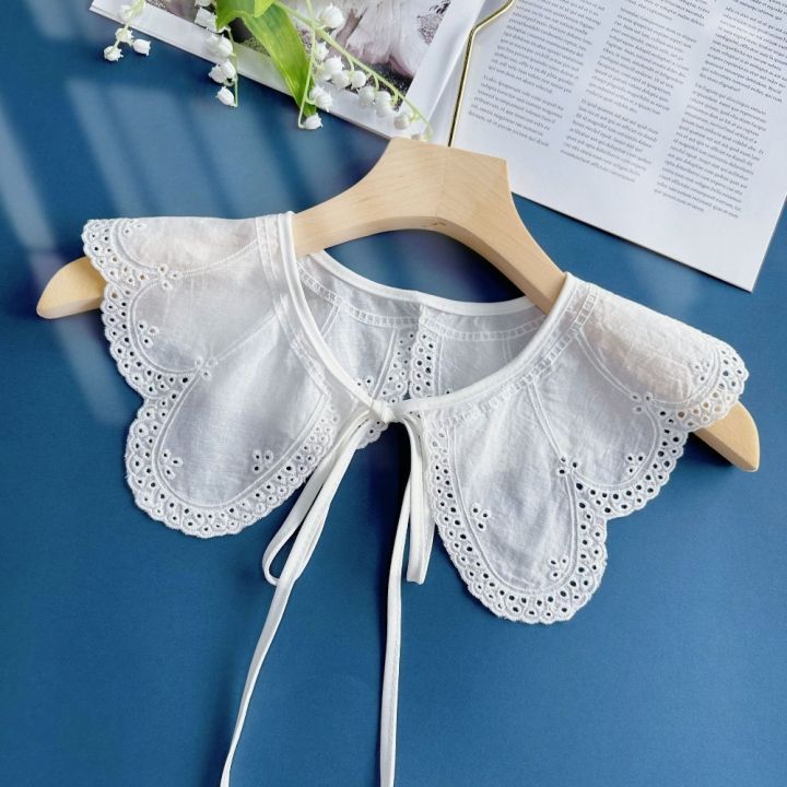 New%20White%20Women's%20Fashion%20Lace%20Collar%20New%20Organza%20Embroidery%20White%20Detachable%20Shirt%20Lace%20Up%20Shawl%20Fake%20Collar%20-%20Image%205