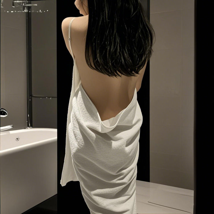 Summer%20Pajamas,%20Bathrobes,%20Women's%20Thin%20Styles,%20Backless%20Bath%20Towels,%20One-Piece%20Pajamas,%20Couple's%20Home%20Shower,%20Nightgown%20-%20Image%202