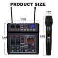BOMGE 04E karaoke Audio mixer 4 Channel Sound Mixer With Dual UHF Wireless Mic DJ Mixing for Party Computer Studio Recording. 