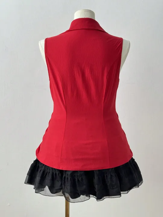 Plus%20Size%202025%20Summer%20New%20Women's%20Big%20Size%20Music%20Festival%20Tie%20Bow%20Slim%20Slim%20Sleeveless%20Shirt%20Polyester%20Material%20-%20Image%205