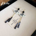 New Chinese Style Fan Resin Tassel Earrings for Women Fashion Trend Ear Hook Temperament National Style Jewelry Female Gift. 