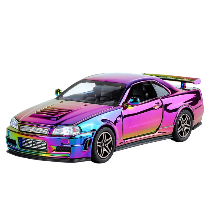 1:%2032%20%20War%20God%20GTR-R34%20sports%20car%20model%20electroplated%20colorful%20skyline%20boy%20toy%20car%20gift%20Advanced%20Collection%20Ornament%20Car%20Models%20-%20Image%205