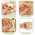 URY 3D Wooden Puzzle Password Treasure Money Box Piggy Bank DIY Advanced Assembly Model Toys Creative  for Lady Girls. 