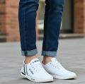Sneakers for men white plain lace up trendy model classic shoes. - Shoes For Men. 