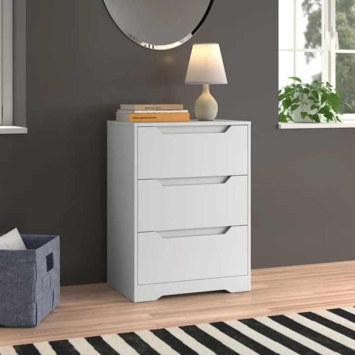BM-Furniture 3 Drawer Dresser, Wood Chest Drawers Cabinet with Storage for Bedroom, White