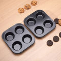 4 Holes Non-Stick Cupcake Baking Tray Carbon Steel Muffin Pan Cake Mould Egg Tart Baking Mold Round Biscuit Pan Kitchen Bakeware.