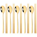 304 Stainless Steel Cutlery Set Sushi Sticks Dinner Spoons Set 10Pcs Dinnerware Korean Chopsticks Dessert Spoon Flatware Set. 