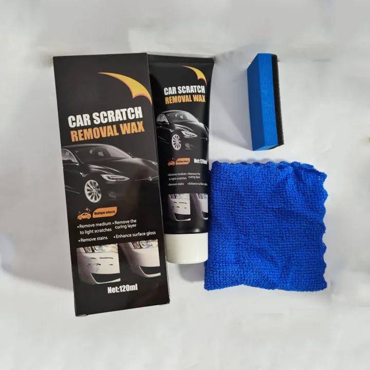 120ml Car Scratch Removal Wax Kit w/Sponge & Microfiber Towel - Erase Light/Medium Scratches & Stains, Auto Paint Polish