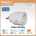 MOES Tuya Matter Smart Plug WiFi Socket 16A Outlet with Power Monitoring Remote Control Works with  Home  Alexa. 