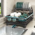 Dish Drying Rack 1/2 Tiers Dinnerware Drainboard Organizer Kitchen Bowls Knife Fork Pot Lid Utensils Storage Rack with Drip Tray. 