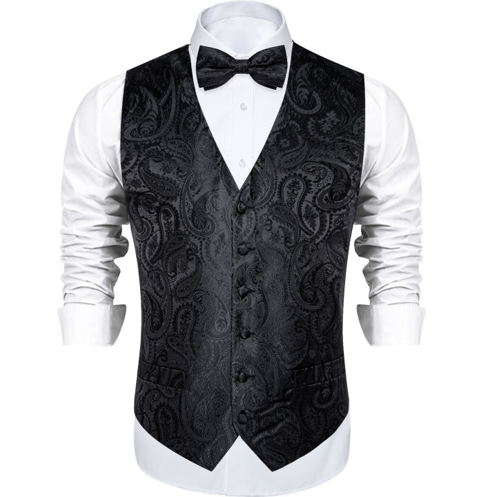 Men's%20Black%20Solid%20Paisley%20Suit%20Vest%20with%20Necktie%20Bow%20Tie%20Handkerchief%20Cufflinks%20Formal%20Waistcoat%20for%20Wedding%20Prom%20Tuxedo%20-%20Image%202
