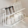 Double-layer Cup Rack with Drain Tray Rack for Kitchen Table Top Glass Cups, Tea Cups, Coffee Cups and Water Cups Organizer Shel. 