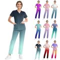Medical Uniform Trendy Women's Scrub Set Stretch Soft Y-Neck Top Pants Hospital Pet Clinic Doctor Costume Contrasting Colors. 