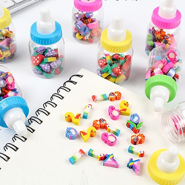 Feeding Bottle Erasers Cute Animals Fruit Rubber Erasers Student Stationery Art Painting Eraser School Supplies Reward Kids Gift