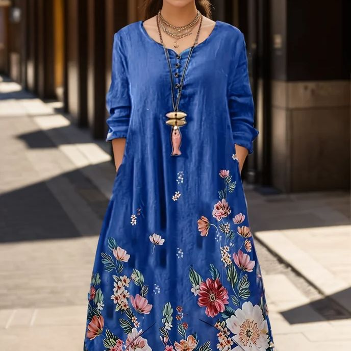 2024 New Fashion Trend Printed Long Sleeved Dress with Irregular Hem for Women