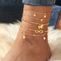 【In-Stock】 IPARAM Exquisite Metal Butterfly Star Heart Pendant Anklets Set Bohemia Vintage Pearl Pendant Foot Bracelet Beach Woman Jewelry.
