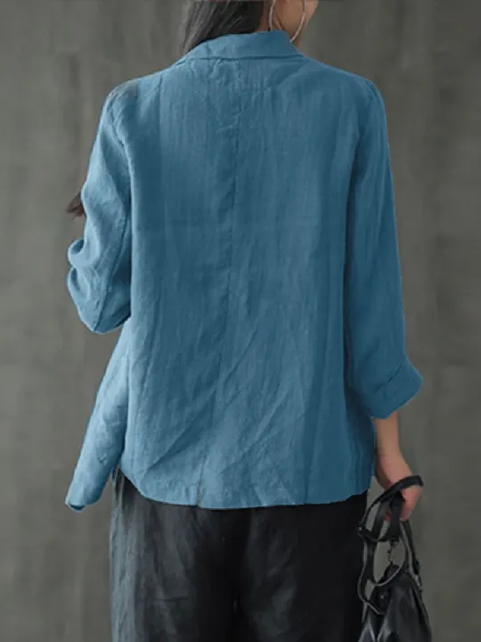 ZANZEA%20Women%20Summer%20Blazer%20Thin%20Stylish%20Long%20Sleeve%20Lapel%20Neck%20Blazer%20Vintage%20Solid%20Buttons%20Down%20Outwear%20Casual%20Suits%20Coats%20-%20Image%203