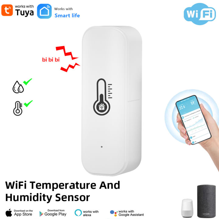 Tuya WiFi Temperature and Humidity Sensor Indoor Humidity Sensor Battery Powered APP Monitoring For Alexa Home Voice