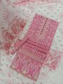 Unstitched orbindu voel material screen printed doller work,karchupi work three piece collection for women.