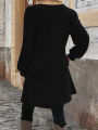 Elegant Plus Size Women's Dress Autumn Winter, Round Neck Long Sleeve Button Pocket Fashion Dress.