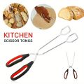 3sizes Barbecue Scissor Tong Non-Slip Grilled Food Bread Tong Metal BBQ Baking Clip with Long Handle Kitchen Cooking Accessories.
