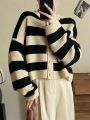 Korean fashion sweater cardigan women knitted striped sweater autumn winter long sleeve loose short cardigans female casual tops. 