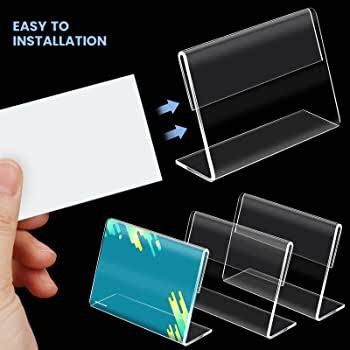 Clear Acrylic Sign Display Holder with Vertical Slanted Back, L Shape Clear Price Sign Stands Name Card Label Counter Top Stand for Restaurants Hotels Stores (9cm x 7cm)