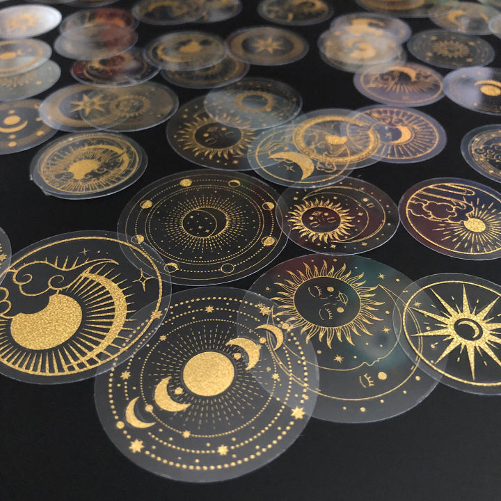 70%20pcs%20Glitter%20Gold%20PET%20Adhesive%20Stickers%20Waterproof%20Transparent%20Label:%20SUN%20MOON%20Stars%20Etc%20-%20Image%204