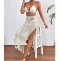 Women Knitted Texture Sarong Skirts  High Slit Tassel Cover-Up Beach Summer Vacation Wrapped Skirt Bikini Cover Up. 