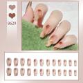 Naiis 24 PCs fake nails with giue short/iong fake nails RT LCE Camellia transparent powder Pearl nail. 