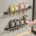 Wall Mounted Towel Holder Slipper Rack Bathroom Storage Rack Holder Without Drilling Bathroom Horizontal Bar Towel Rack.