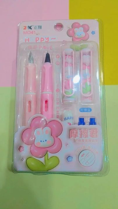 Cute Beautifull 2 Peices Ink Pen set for School Girls - Stylish Fountain Pen for Girls - Ink pen with 2 cartridge - Best Fountain Pen for Smooth Writing | School and office Stationery