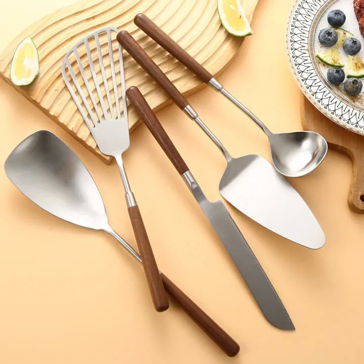 Walnut%20Handle%20Kitchen%20Utensils%20Stainless%20Steel%20Cake%20knife%20Shovel%20Pan%20Shovel%20Rice%20Spoon%20Soup%20Ladle%20Restaurant%20Service%20Component%20-%20Image%206