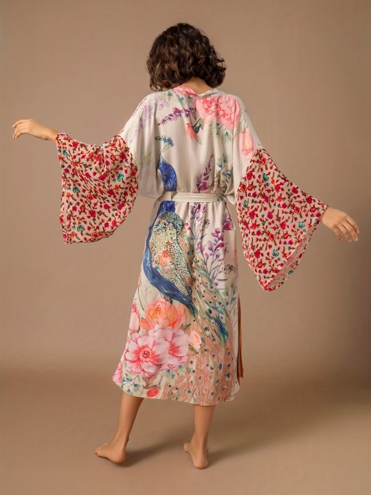 Beach%20Kimono%20for%20Women%20Peocock%20Printed%20Swimsuit%20Cover%20Up%20Self%20Belted%20Wrap%20Dresses%20Seaside%20Bathing%20Suits%20Beachwear%20-%20Image%202
