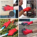 3 Pair Red Nylon China High Quality Rubber Safety Hand Gloves,  Use For Construction,  Household, Agriculture Work, Farm Work, Engineering Workshop, All Time Protect Your Hand Safely. 
