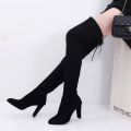 Winter Women Over The Knee Boots Stretch Fabrics High Heel Slip on Shoes Pointed Toe Woman Long Boots Size Plus Size 43. 