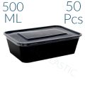 Rectangular Disposable Black Conatainer with Lid Pack of 50 pcs. 
