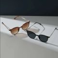 2 Pairs Per Set Small Round Sunglasses Women Cute Skinny Cat Eye Eyewear Men Vintage Narrow Cateye Sunglasses Set.