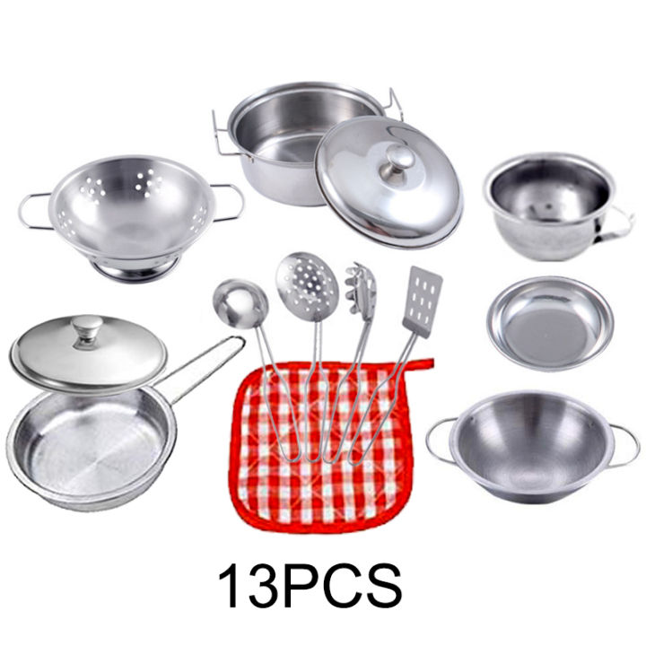 Kids Play Kitchen Toys Pots and Pans 13/15/20pcs Stainless Steel