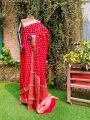 Red Khadi Georgette Zari Worked Beautiful Premium Saree. 